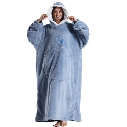 Extra Long Wearable Blankets Winter Flannel Hooded Blanket Men Women Cozy Soft Throw Adult TV Blanket Cold-Proof Home Clothes